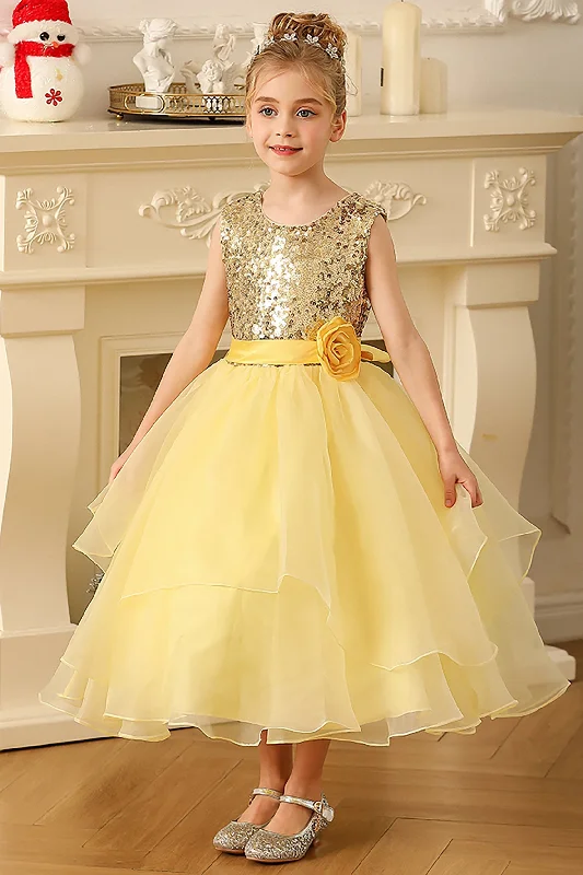 A-Line Floor Length Tulle Sequined Flower Girl Dress CF0281 Sequin Dress Night