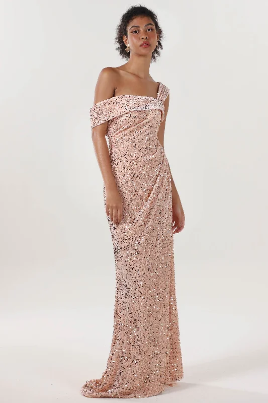 Sheath-Column Sweep-Brush Train Velvet Sequin Formal Dress CS0635 Sequin Cocktail Gown