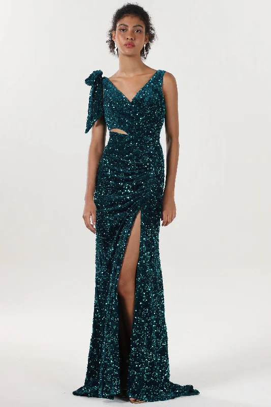 Sheath-Column Sweep-Brush Train Velvet Sequin Formal Dress CS0633 Sequin Detail Dress