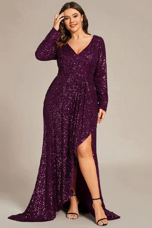 Asymmetrical Sweep-Brush Train Sequined Dress CS0389 Sexy Sequined Dress