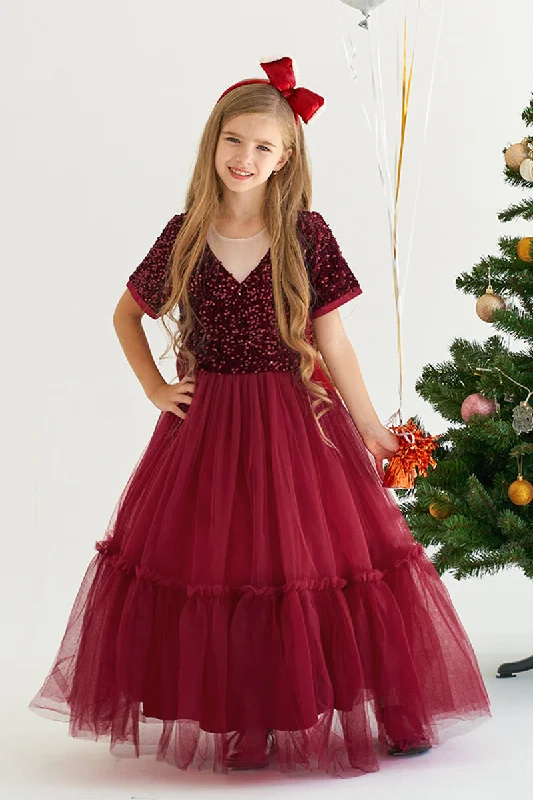 A-Line Maxi Sequined Tulle Flower Girl Dress 735143524780 Sleeveless Sequin Dress