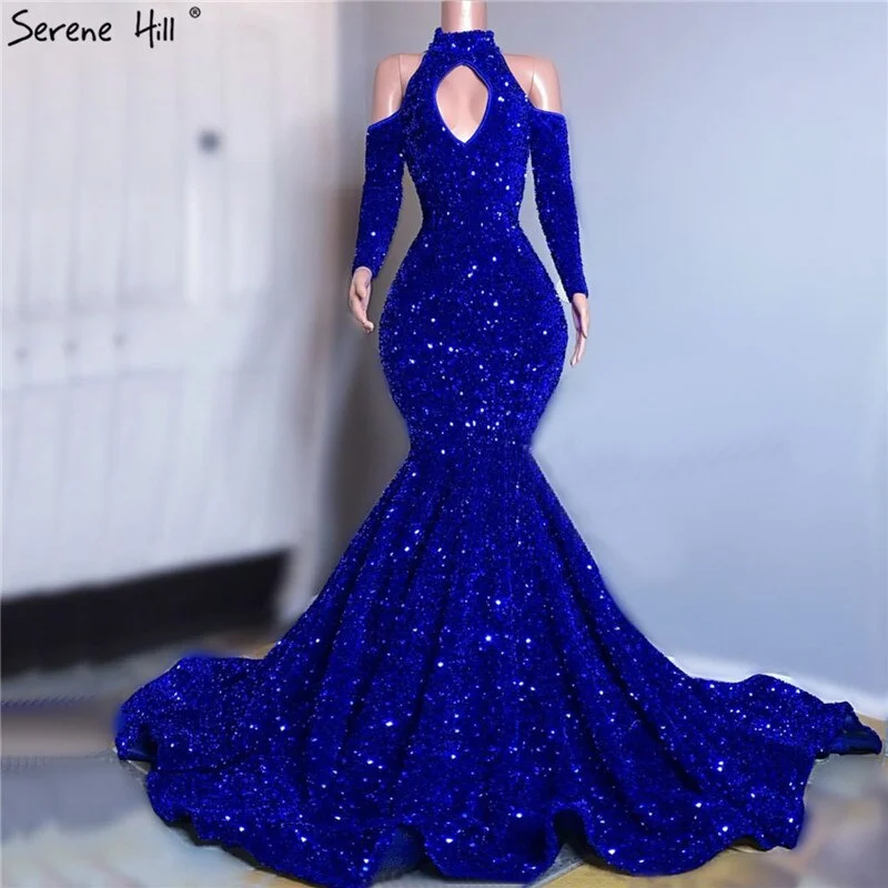 Long Royal Blue Prom Dress Sparkly Glitter Sequin Sexy Top African Girl Mermaid Prom Dresses 2024 New Arrival LA70453 Glam Sequin Dress