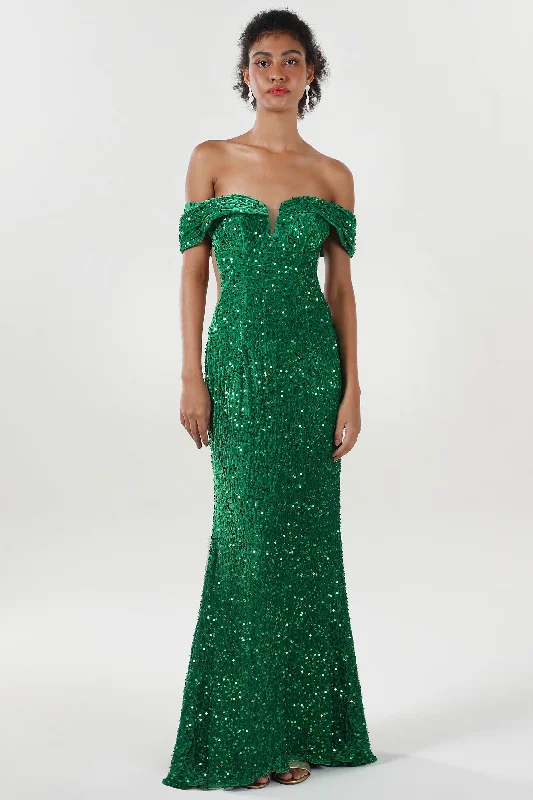 Trumpet-Mermaid Sweep-Brush Train Velvet Sequin Formal Dress CS0640 Silver Glitter Sequin