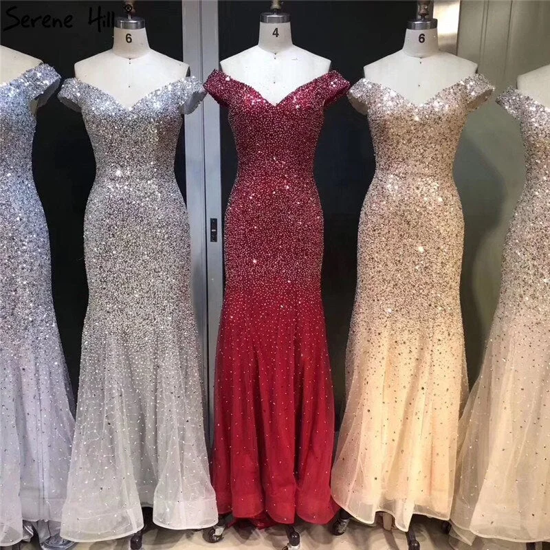 Rose Gold Dubai Luxury Off Shoulder Evening Dresses Sequined Sexy Sparkle Mermaid Formal Dress 2024 Serene Hill LA6232 Formal Sequin Dress