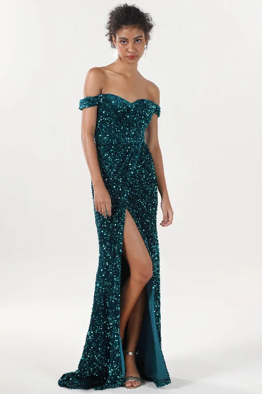 Sheath-Column Sweep-Brush Train Velvet Sequin Formal Dress CS0639 Beautiful Sequin Dress