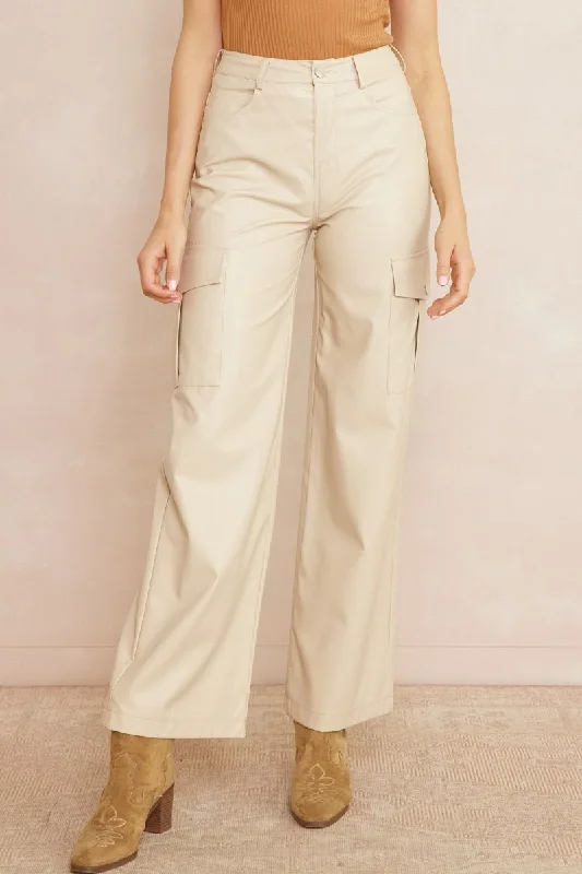 Posh Almond Leather Cargo Pants