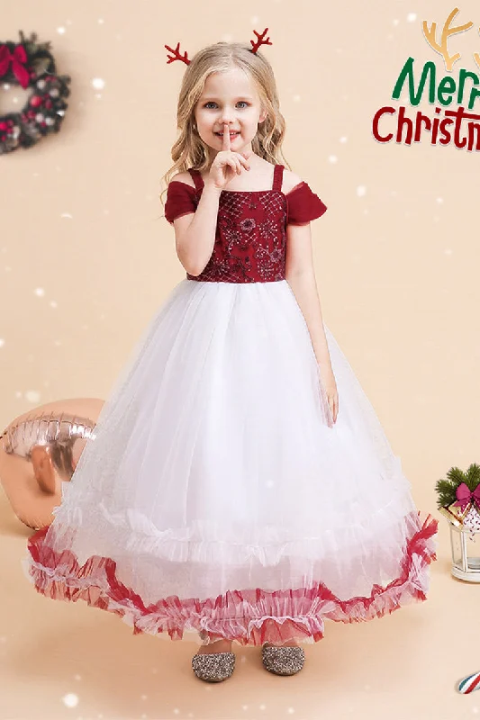 A-Line Maxi Sequined Tulle Flower Girl Dress 682893438731 Sequin Dress Allure