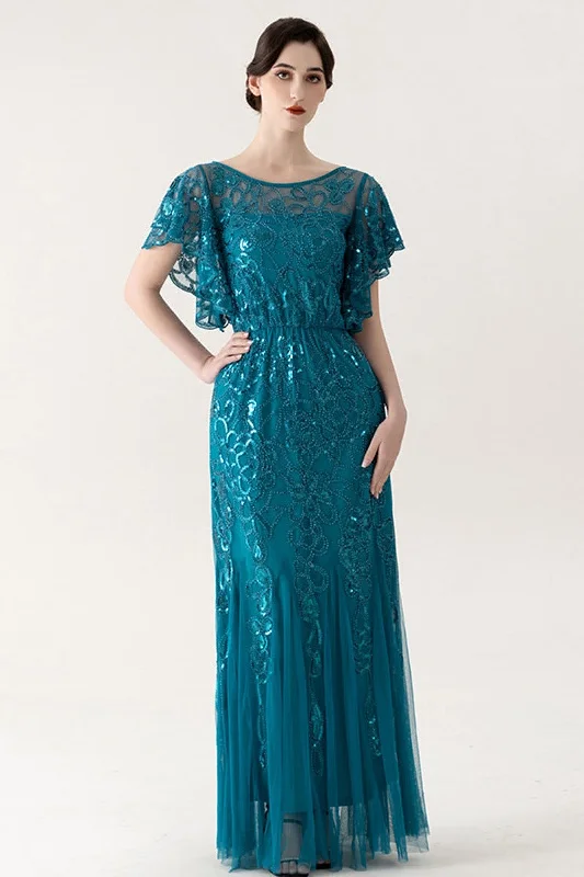 Sheath-Column Floor Length Sequined Lace&Tulle Dress 837006457646 Sequin Gown Chic