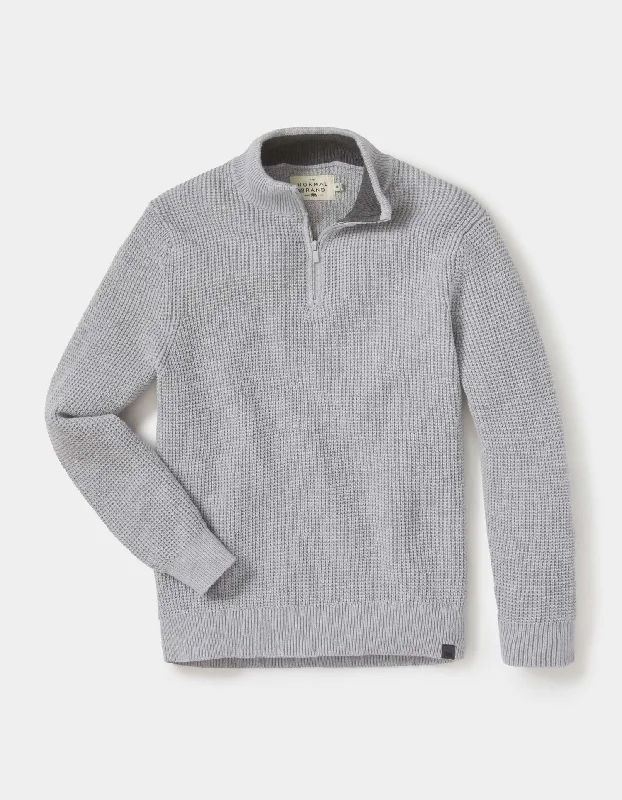 Waffle Knit Quarter Zip Pullover in Grey