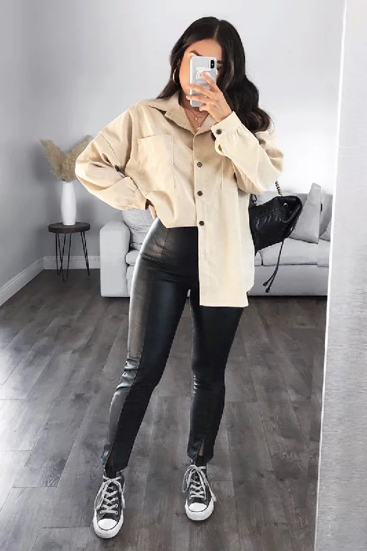 Cream Oversized Fit Corduroy Shirt - Brina