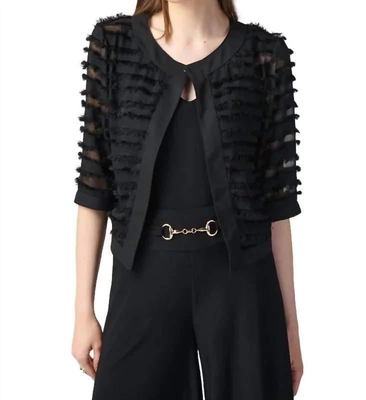 Novelty Georgette Fitted Jacket In Black Relaxed Fit Blazer