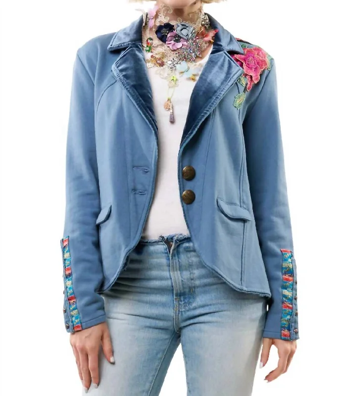 Elise Embellished Blazer In Vintage Blue Chic Office Blazer