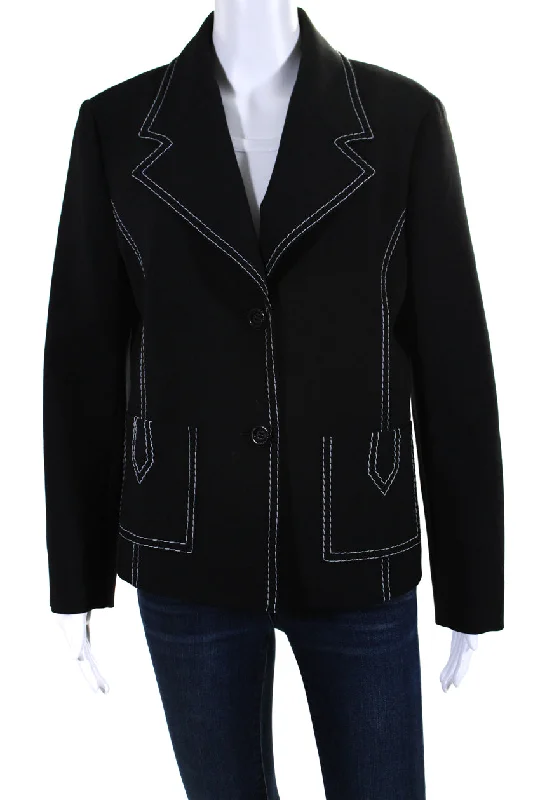 Moschino Boutique Womens Contrast Stitched Two Button Blazer Jacket Black Sz 12 Buttoned Blazer for Women