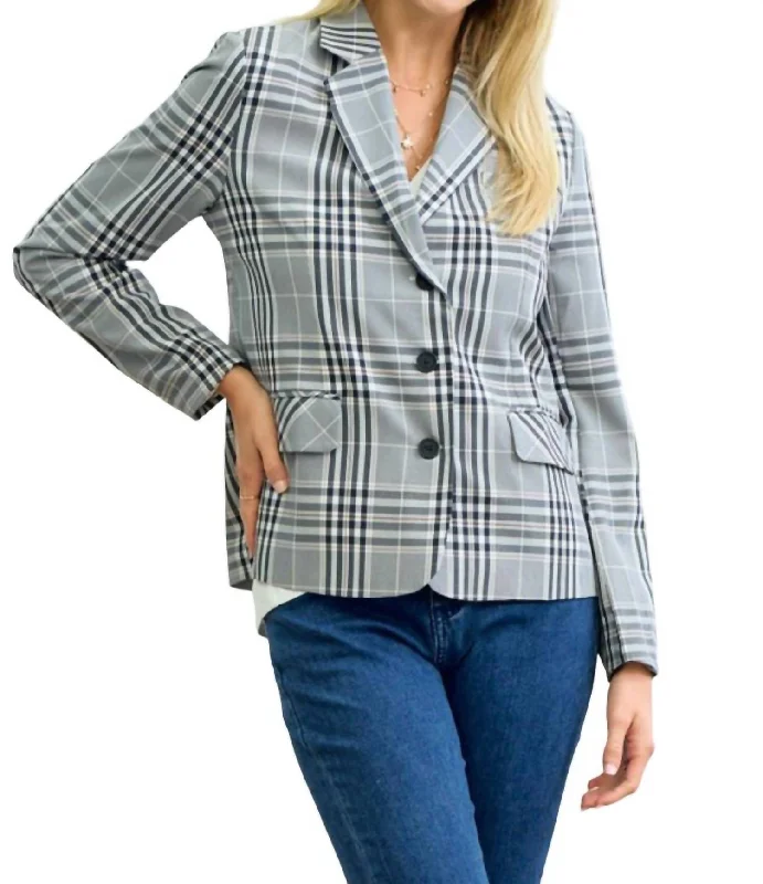 Plaid Striped Lining Blazer In Ivory/black Classic Black Blazer