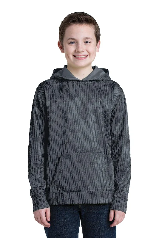 Sport-Tek Youth Sport-Wick CamoHex Fleece Hooded Pullover.  YST240 Relaxed Sweatshirt Look