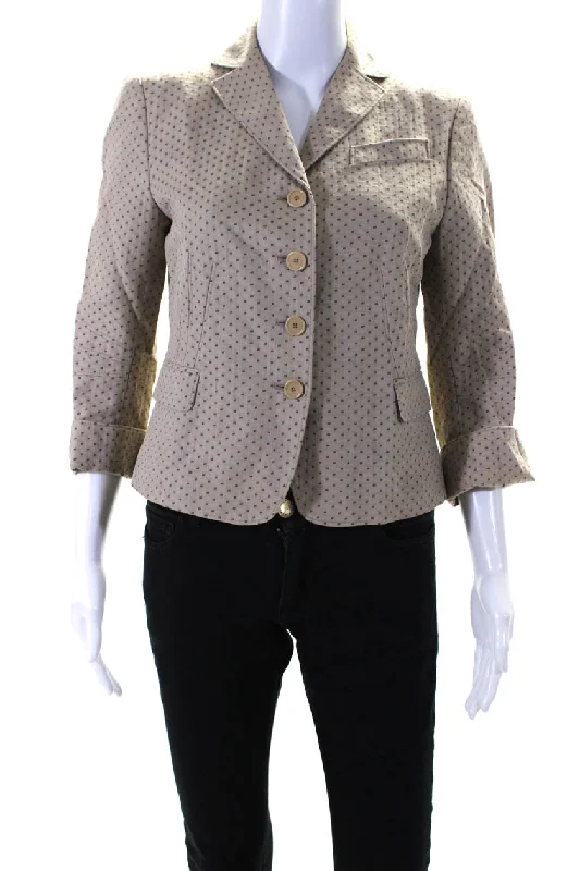 Akris Punto Womens Spotted Jacquard Button Up Blazer Jacket Beige Trendy Blazer Outfit