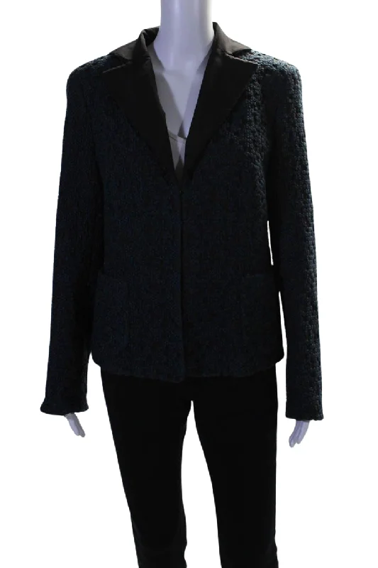 Akris Womens Wool Textured Hook & Eye Long Sleeve Blazer Jacket Blue Modern Women’s Blazer