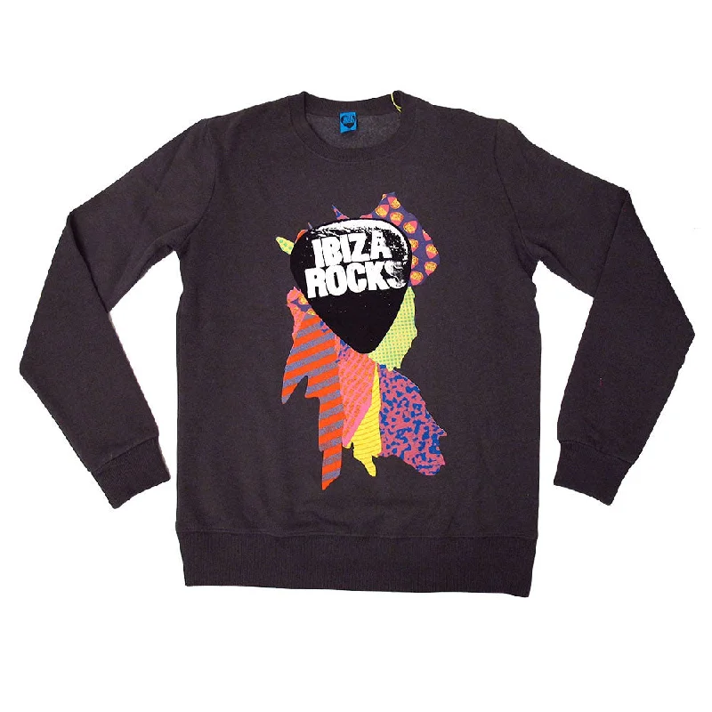 Ibiza Rocks Charcoal Sweater with Colour Splash Logo Lightweight Hooded Sweatshirt