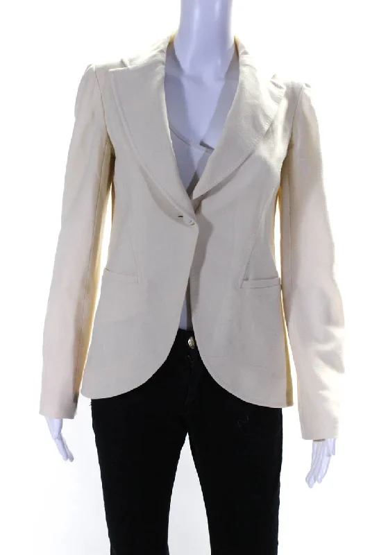 Valentino Womens One Button Notched Lapel Blazer Jacket Cream White Wool Classic Blazer Style