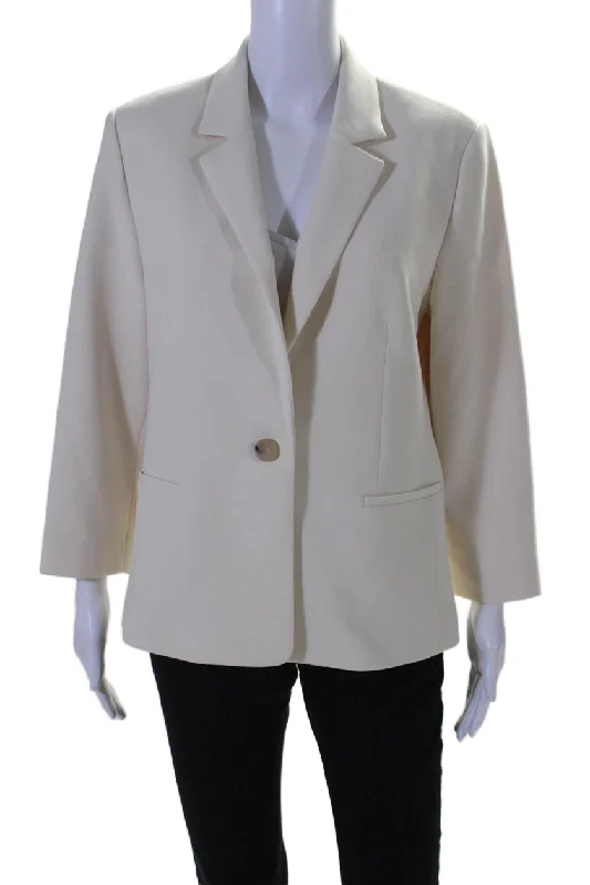 Vince Women's Collared Long Sleeves Lined Blazer One Button Cream Classic Black Blazer