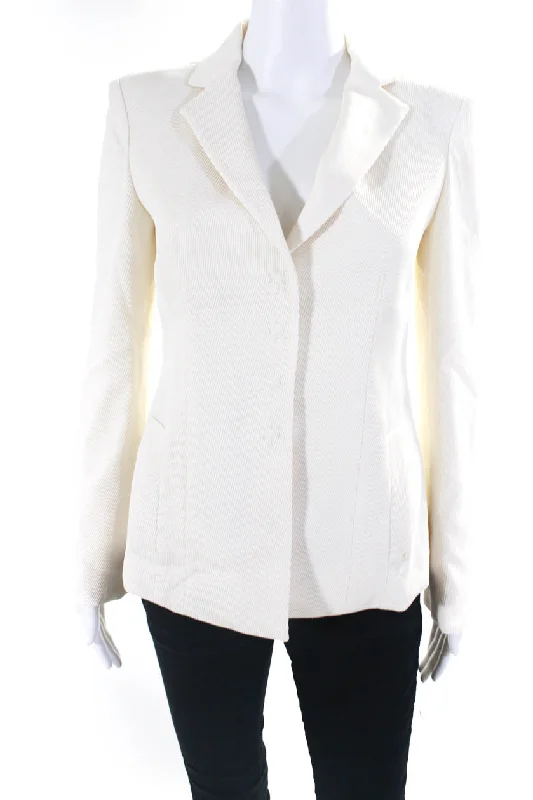 Armani Collezioni Womens Four Button Pleated Blazer Jacket White Printed Blazers for Women