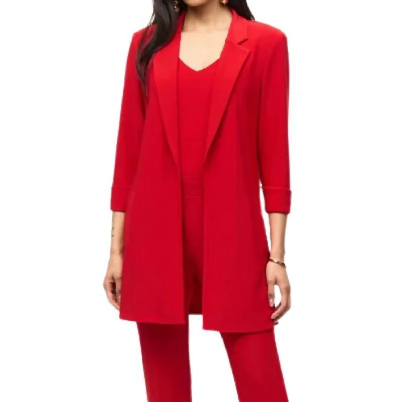 Knit Long Blazer In Red Trendy Blazer Outfit