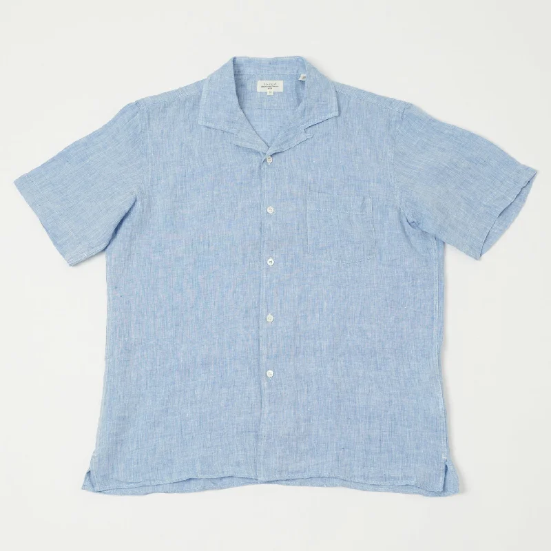 Hartford 'Palm' Camp Collar Linen Shirt - Sky