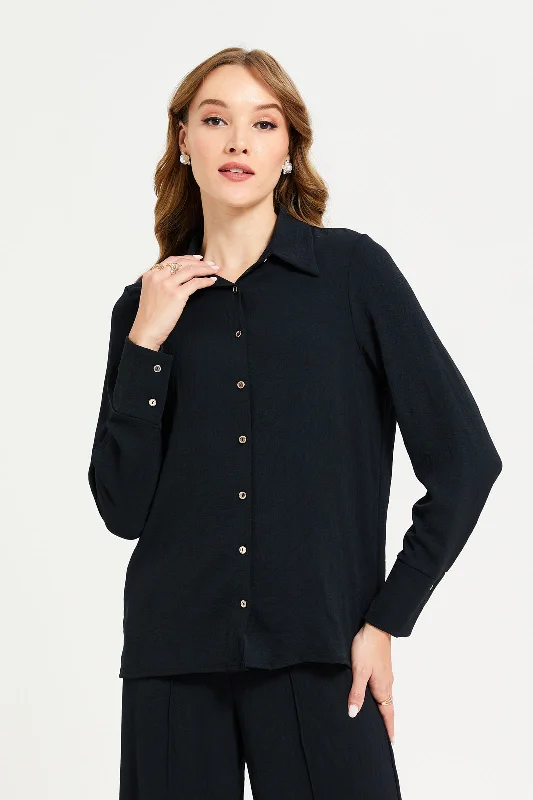 Women Black Collared Blouse