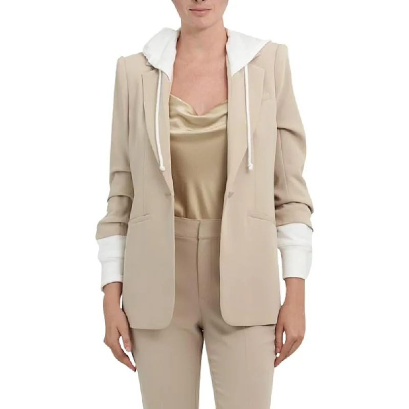 Cinq A Sept Hooded Khloe Jacket Khaki/White Hooded Blazer Faux Leather Blazer