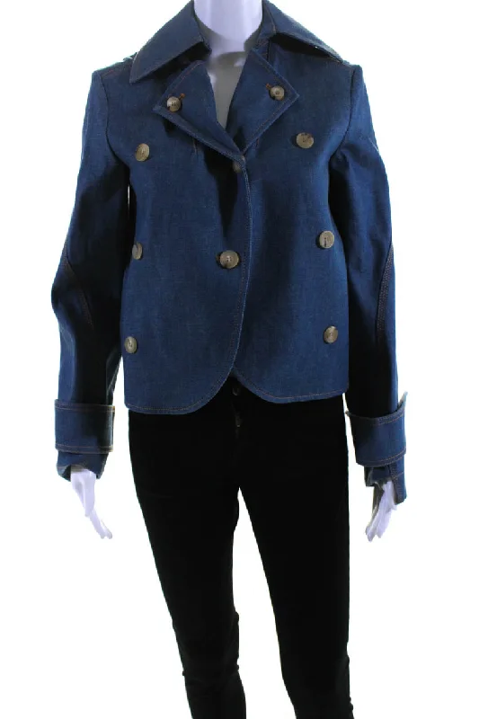 Lanvin Womens Double Breasted Unlined Denim Blazer Jacket Cloud Blue Stylish Blazer Jacket