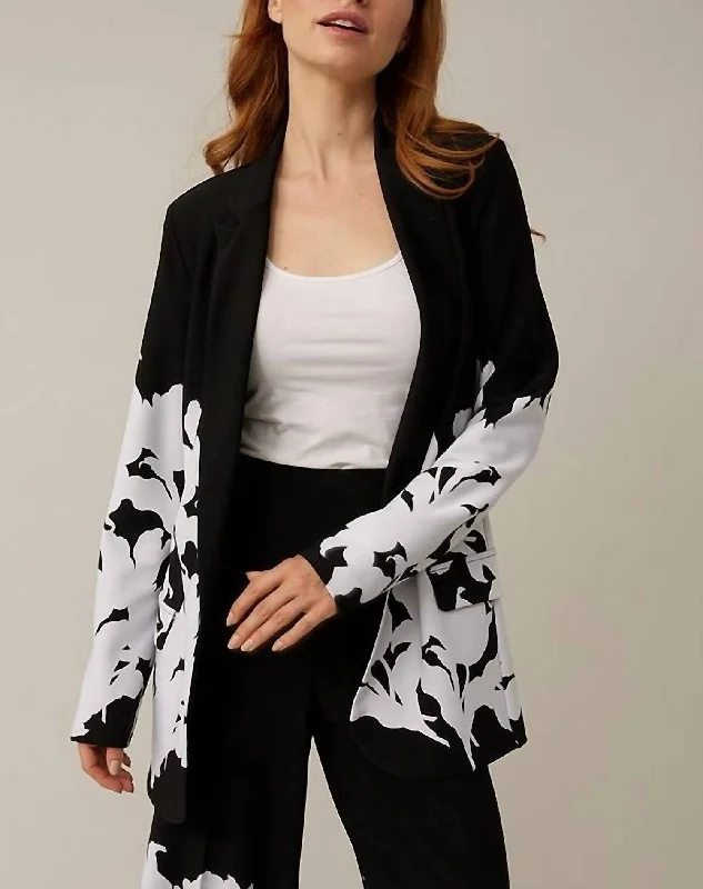 Floral Border Blazer In Black/white Structured Blazer Look