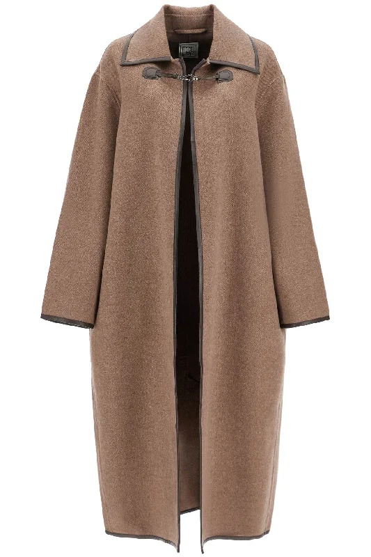 oversized brown wool long coat with minimalist double clasp 251 WRO4315 FB0326 OAK MELANGE