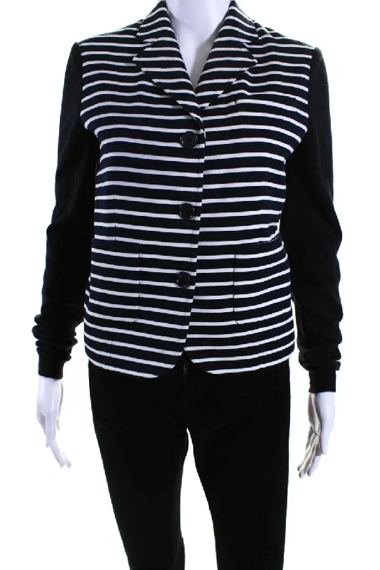 Christian Dior Womens Knit Sleeve Striped Ponte Blazer Jacket Navy White Women’s Blazer Collection