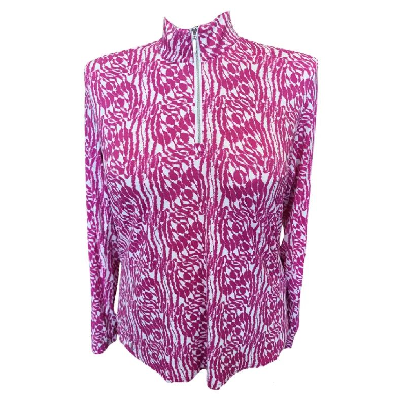 GGBlue Georgia Ice Magenta Zebra Print Zip Mock Sun Shirt Size XL MSP$102