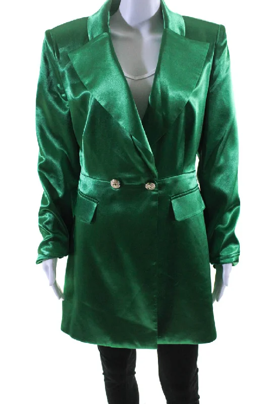 Bronx and Banco Womens V-Neck Peak Collar Button Blazer Jacket Green Relaxed Fit Blazer