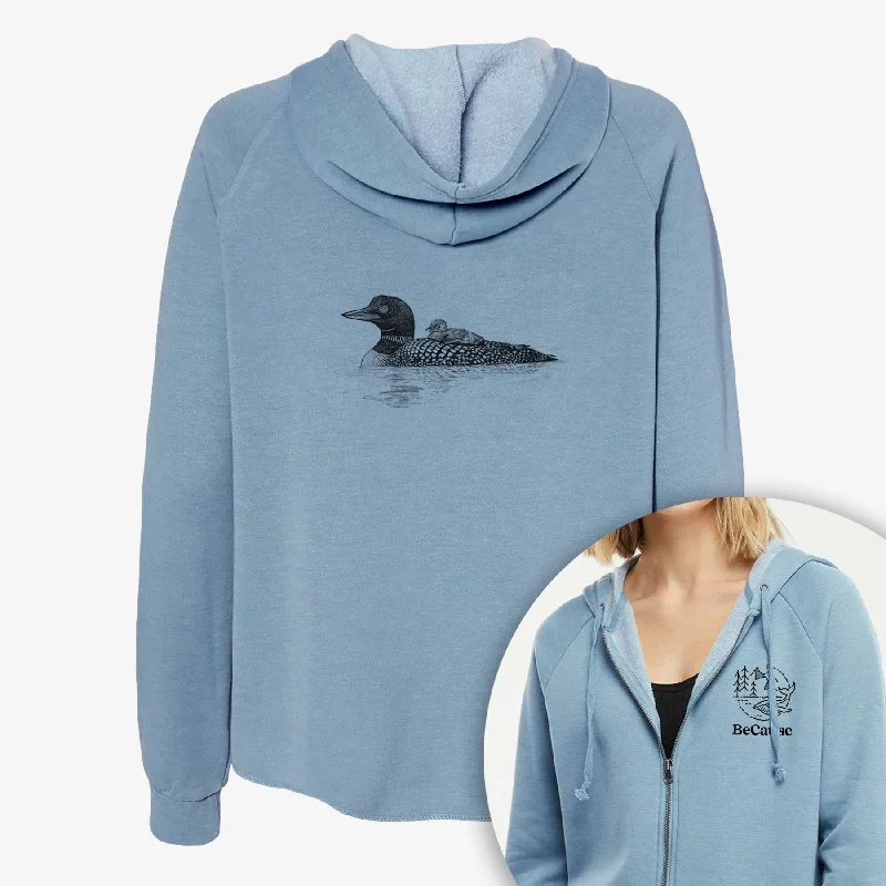 Common Loon with Chick - Gavia immer - Women's Cali Wave Zip-Up Sweatshirt Classic Zip Hoodie