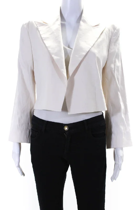 Frame Womens Clean Cropped Open Front Blazer Jacket Linen Beige Blazer with Belt