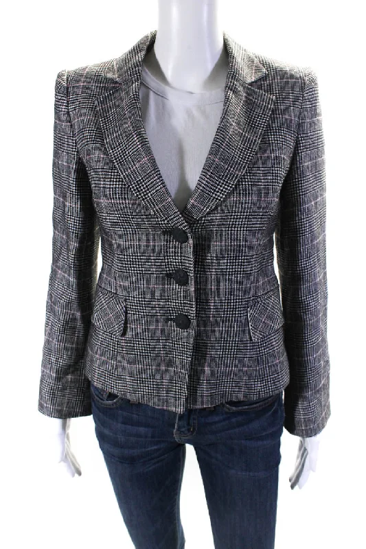 Armani Collezioni Women's Collared Long Sleeves Lined Plaid Blazer Women’s Black Blazer