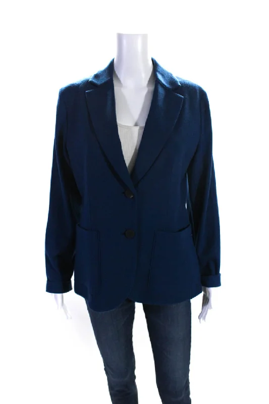 Sharis Womens Two Button Notched Lapel Knit Blazer Jacket Blue Wool Printed Women’s Blazer