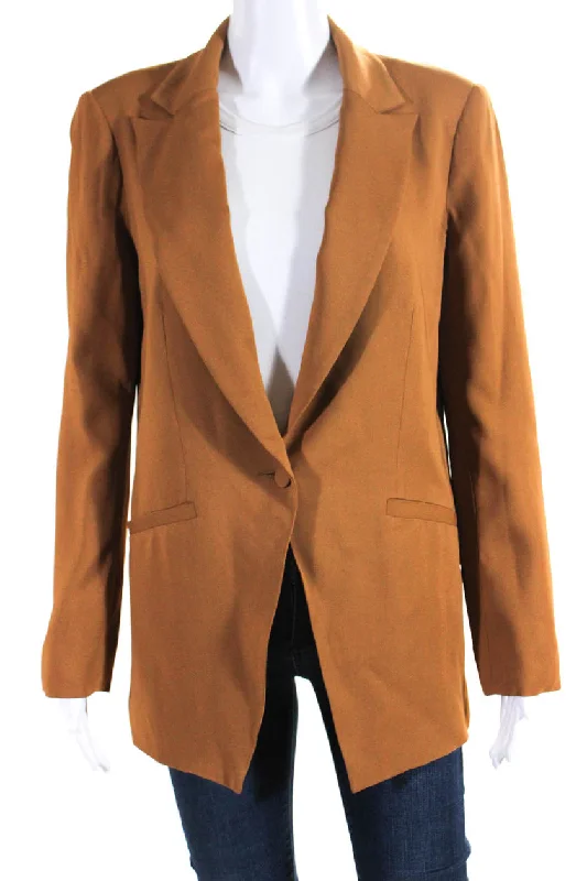 Michelle Mason Womens Peak Lapel One Button Blazer Jacket Tan Casual Blazer Outfit