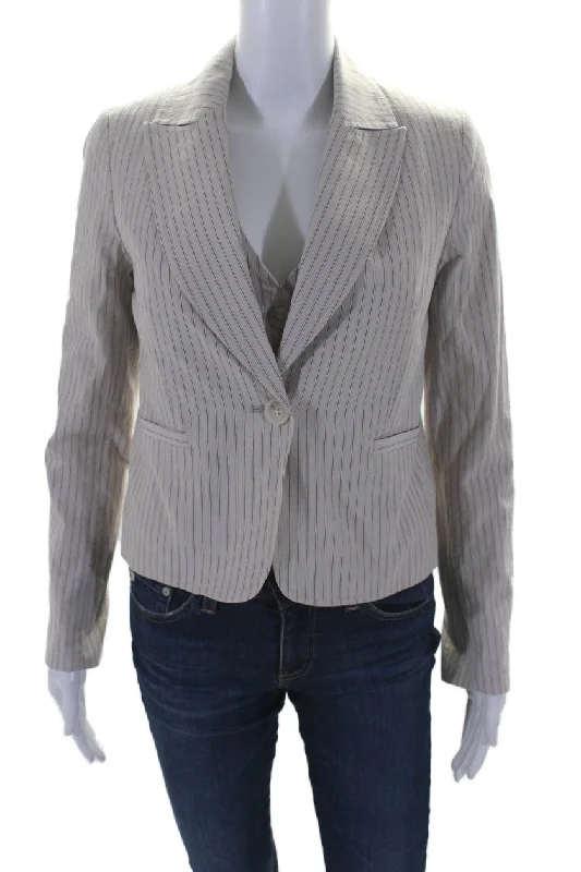 Drew Womens Cotton Striped V-Neck Button Up Vest + Blazer Set Beige Office Ready Blazer