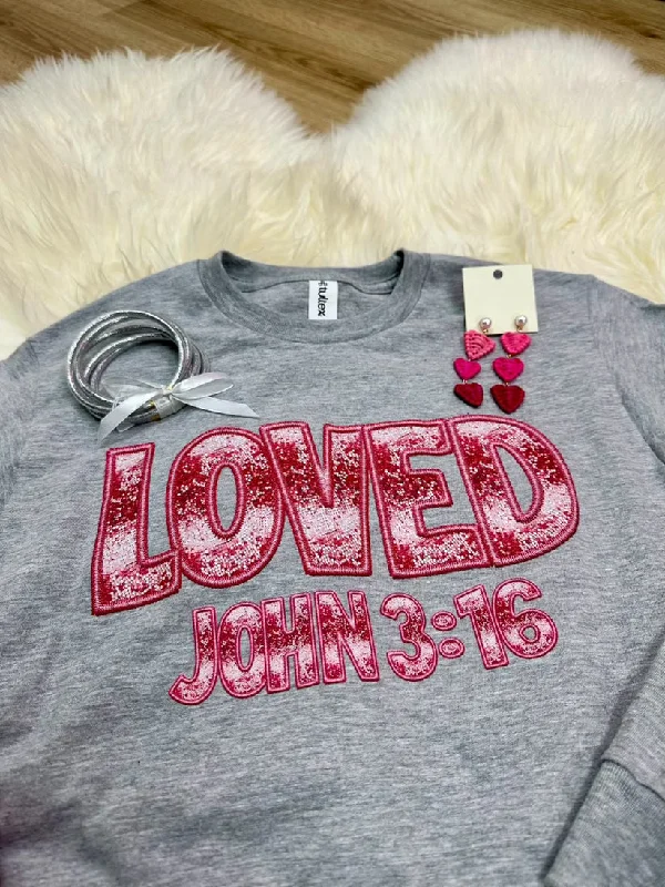 LOVED JOHN 3:16 Long Sleeve Tee on Heather Grey Oversized Hoodies for Women