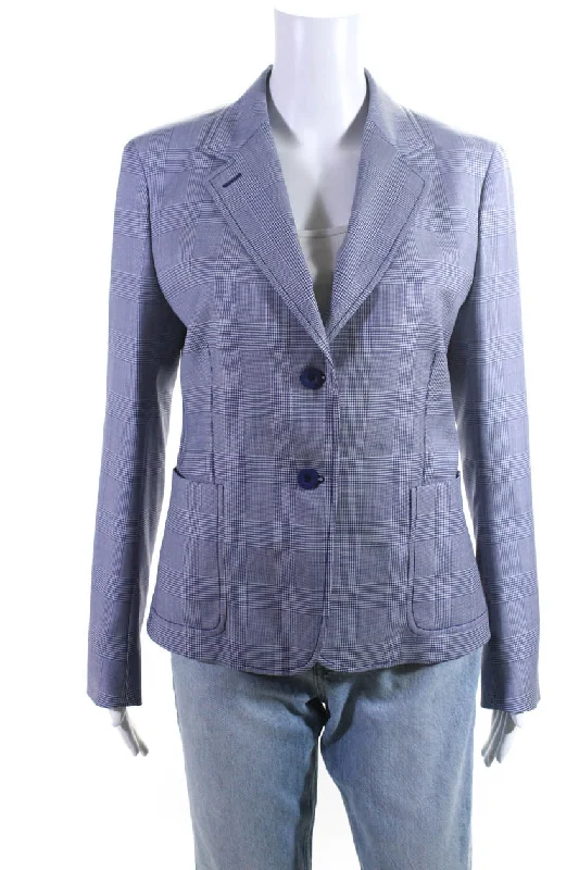 QL2 Womens Diana Glen Check Two Button Blazer Jacket Blue White Slim Fit Office Blazer