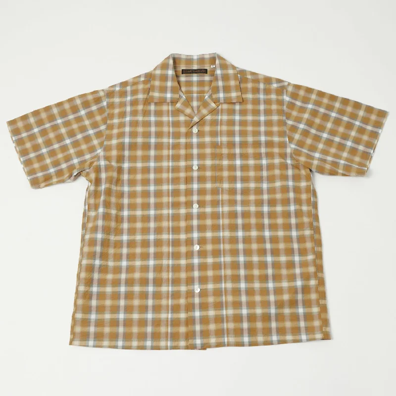 Full Count 4075-2 Broad Check Open Collar Shirt - Beige