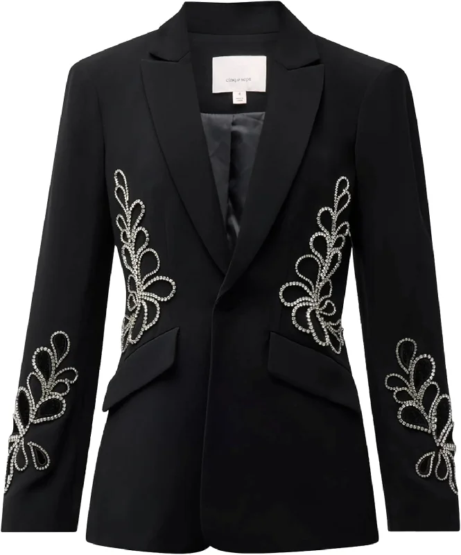 Cinq a Sept Women's Rhinestone Paisley Cheyenne Blazer, Black Workwear Women’s Blazer