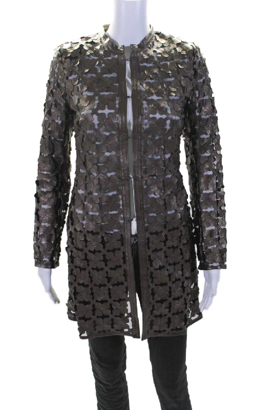 In Transit 2 Womens Bronze Lamb Leather Lazer Mesh Tunic Long Sleeve Jacket Casual Blazer Look