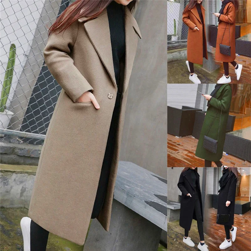 Women Work Solid Vintage Winter Office Long