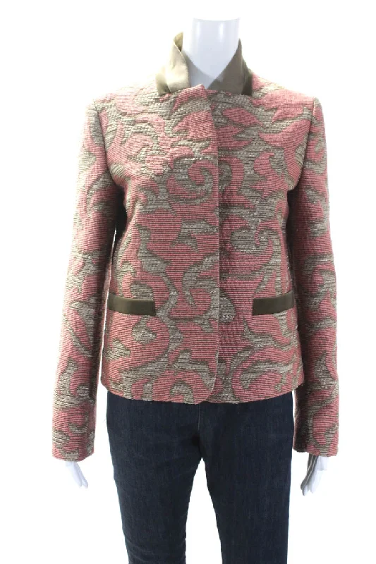 Etro Milano Womens Textured Collared Button Up Blazer Jacket Pink Women’s Double-breasted Blazer