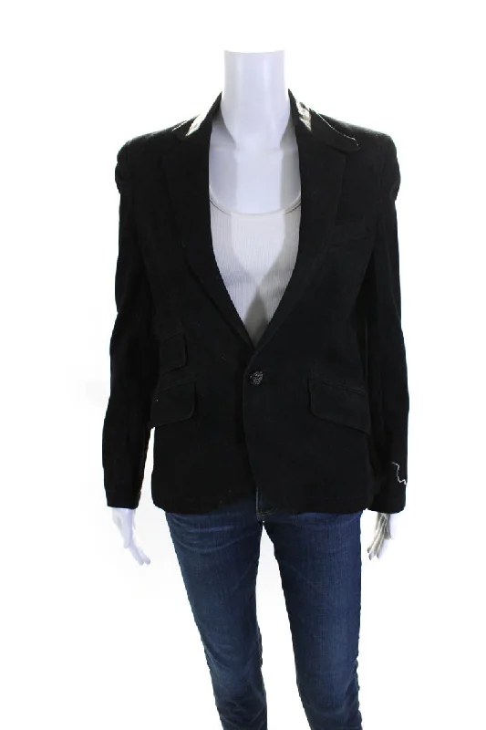 Ralph Lauren Black Label Womens Denim Leather Trim Blazer Jacket Black Black Blazer Jacket