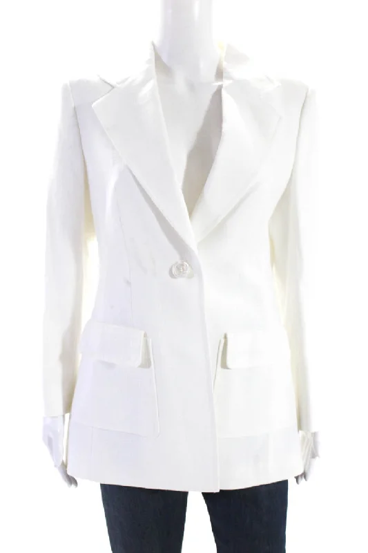 Escada Womens Single Button Lang Blazer Jacket White Cotton Double-breasted Blazer Jacket